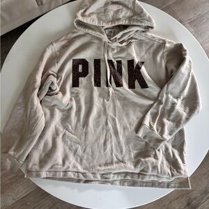 PINK Victoria's Secret Cream Hoodie with Brown Leopard Print